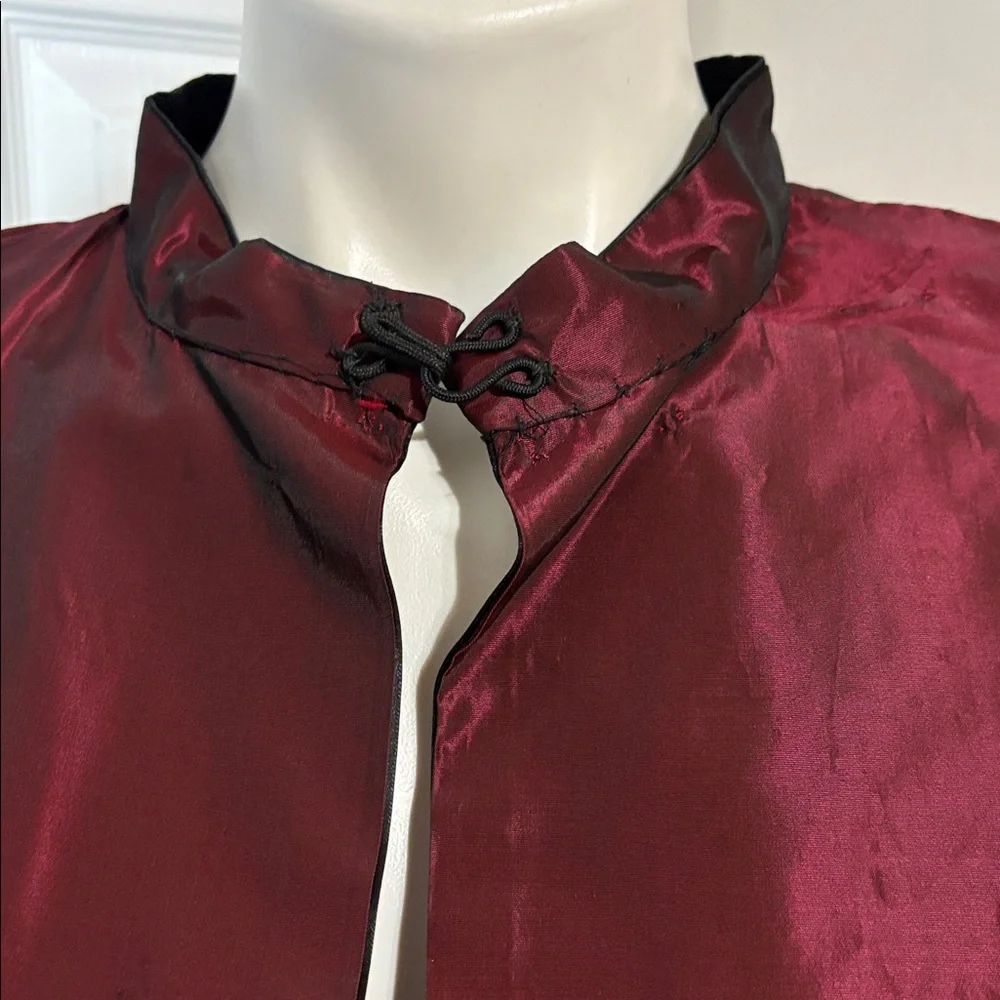 Elegant Burgundy and Black Satin Cape - Picture 2 of 6